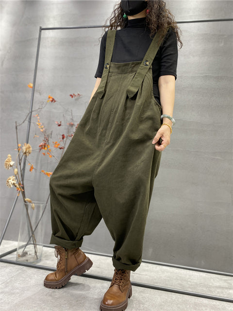 Plus Size Autumn Women Casual Solid Color Loose Jumpsuits