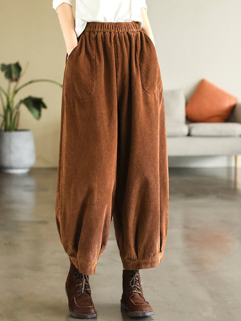 Kvinder Vintage Corduroy Pure Color Loose Harem Pants