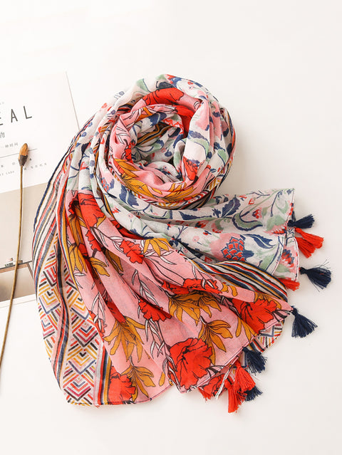 Artsy Floral Splejset kvast Fashion Travel Shawl Tørklæde