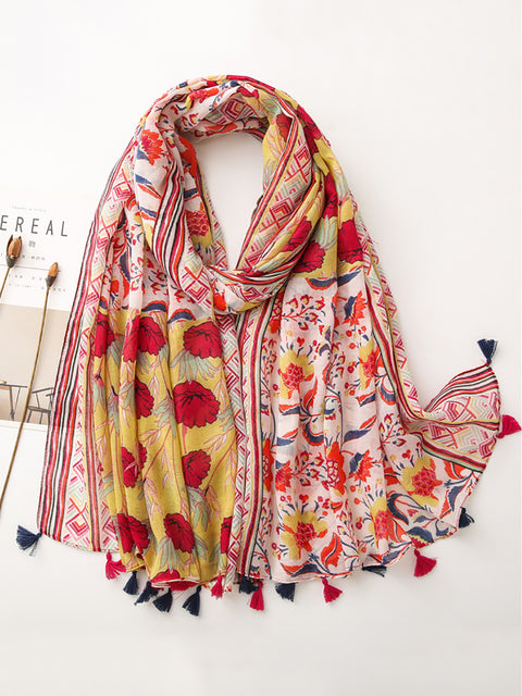 Artsy Floral Splejset kvast Fashion Travel Shawl Tørklæde