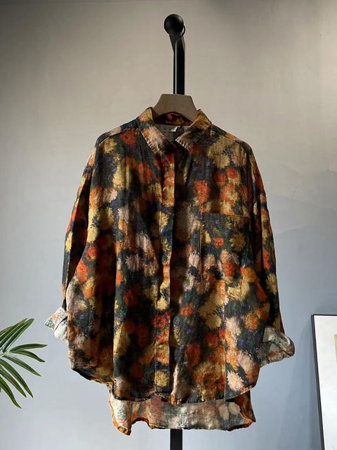 Plus Size Kvinder Summer Vintage Floral Cardigan Linned Shirt