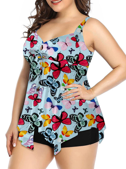 Two-pieces Women Pure Color Flower Swimsuit