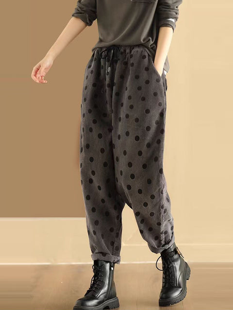 Plus Size Kvinder Vitnage Dot Croduroy Harem Pants