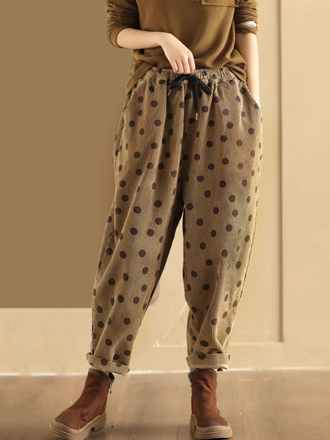 Plus Size Kvinder Vitnage Dot Croduroy Harem Pants