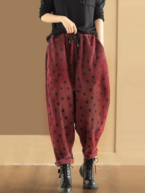 Plus Size Kvinder Vitnage Dot Croduroy Harem Pants