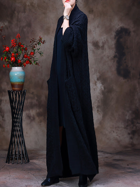 Kvinder Vinter Solid Vintage strikket Maxi Coat