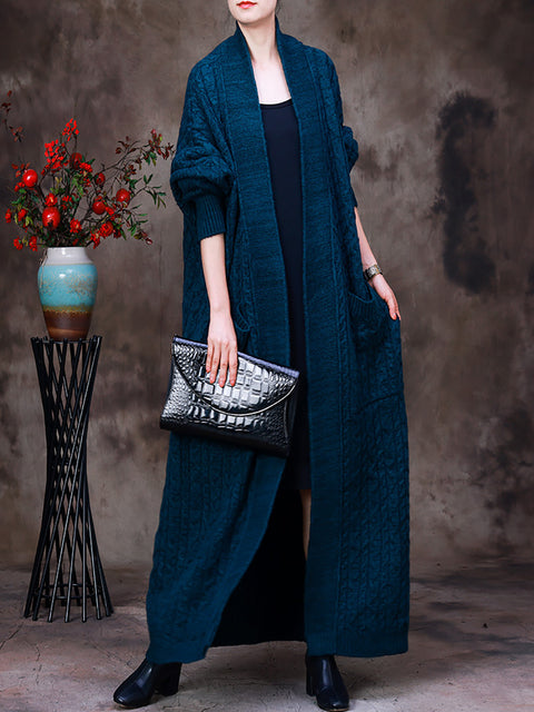 Kvinder Vinter Solid Vintage strikket Maxi Coat