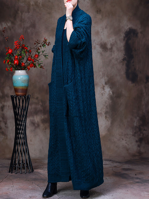 Kvinder Vinter Solid Vintage strikket Maxi Coat