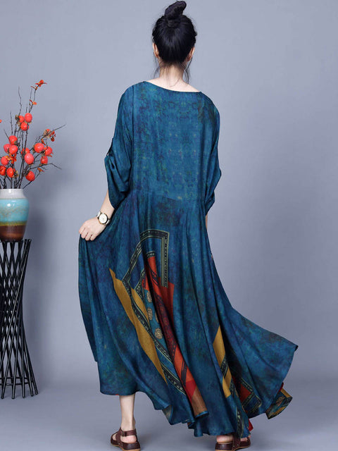 Women Spring Artsy Spliced Loose Maxi Dress