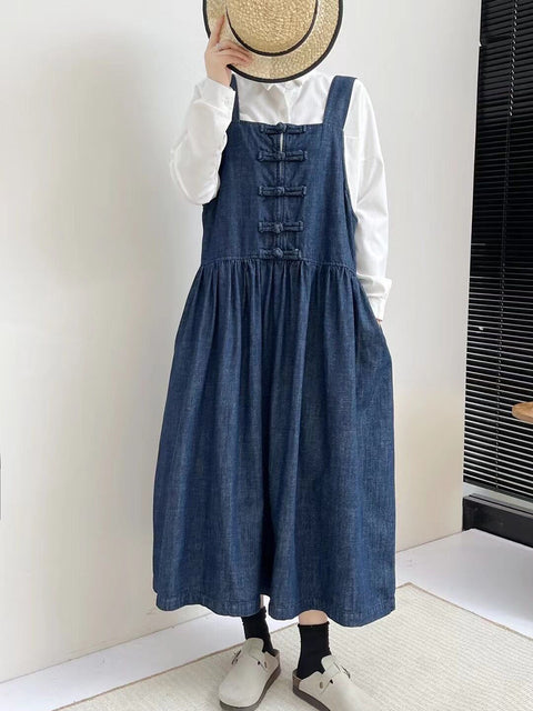 Kvinder Forår Vintage Spænde Denim Vest Kjole