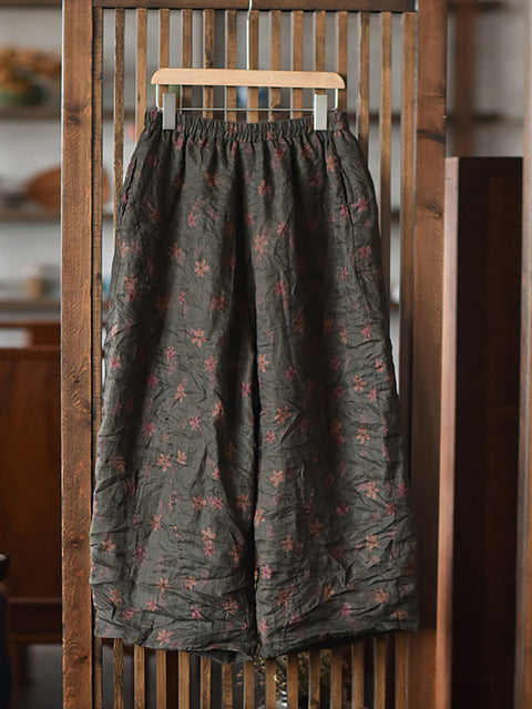 Women Vintage Floral Worn Spring Wide-leg Pants