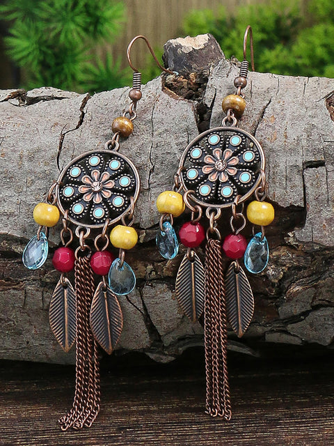 Bohemia Alloy Flower Bead Tassel Earrings