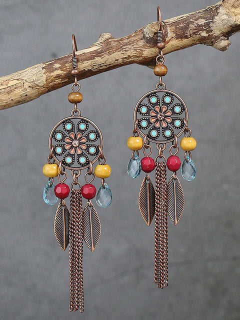 Bohemia Alloy Flower Bead Tassel Øreringe