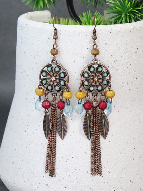 Bohemia Alloy Flower Bead Tassel Øreringe