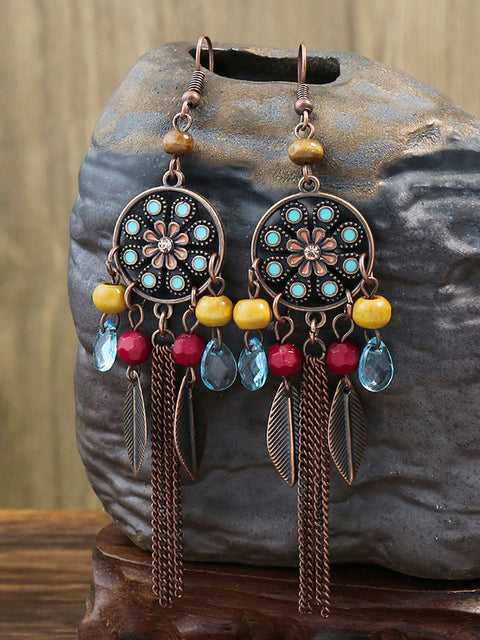 Bohemia Alloy Flower Bead Tassel Øreringe