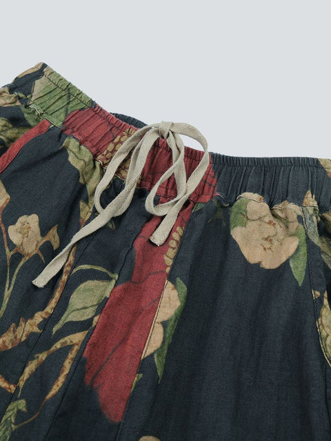 Kvinder Artsy Flower Linen Splejset Bloomers