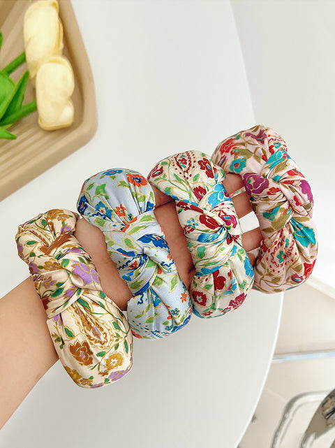 4 Pieces Set Women Artsy Floral Print Knot Hair Band