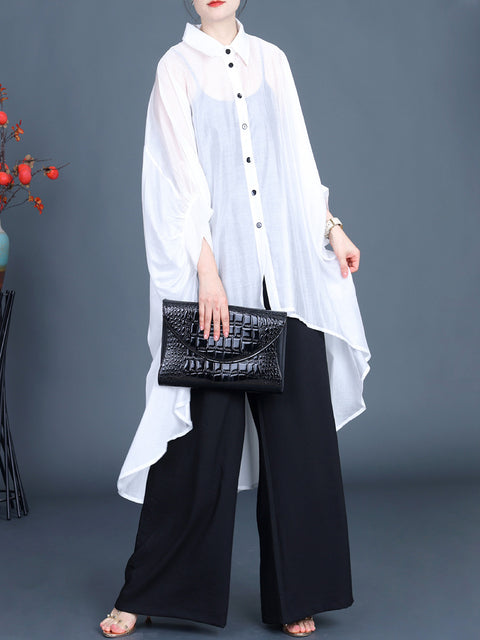 Women Summer Solid Loose Irregular Hem Shirt