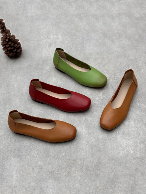 Women Casual Solid Summer Leather Flat Shoes