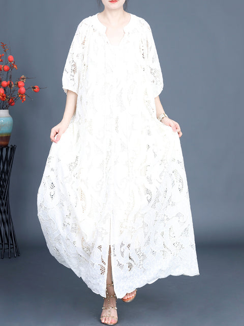 Kvinder Sommer Artsy Cutout Lace Maxi Kjole