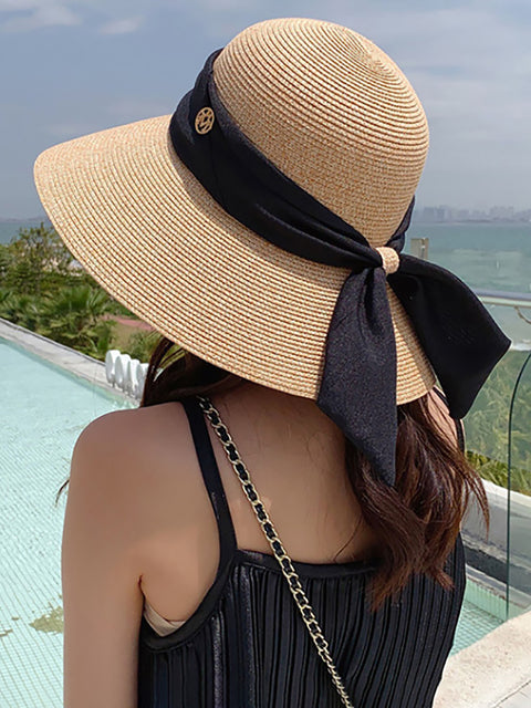 Kvinder Summer Straw Colorblock Sunproof Travel Hat