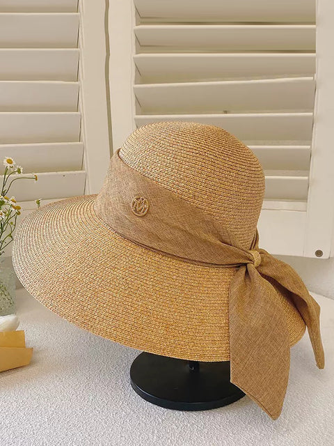 Kvinder Summer Straw Colorblock Sunproof Travel Hat