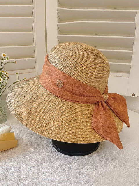 Kvinder Summer Straw Colorblock Sunproof Travel Hat