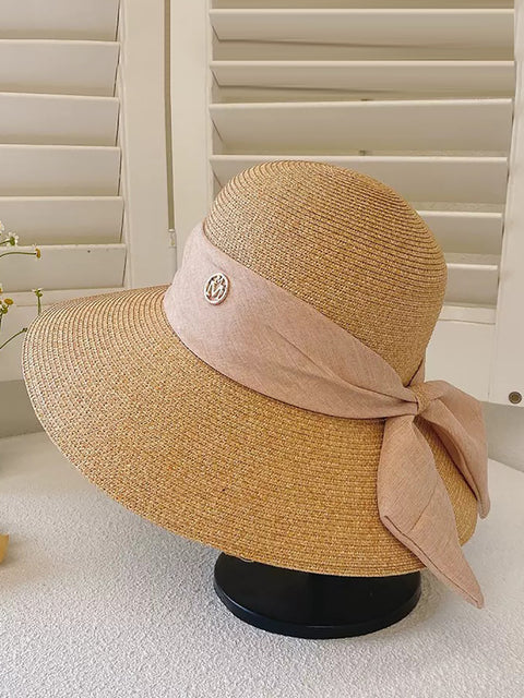 Kvinder Summer Straw Colorblock Sunproof Travel Hat