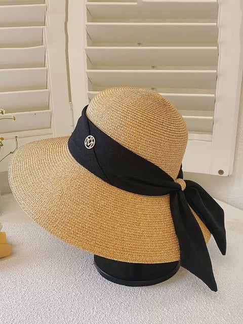 Kvinder Summer Straw Colorblock Sunproof Travel Hat