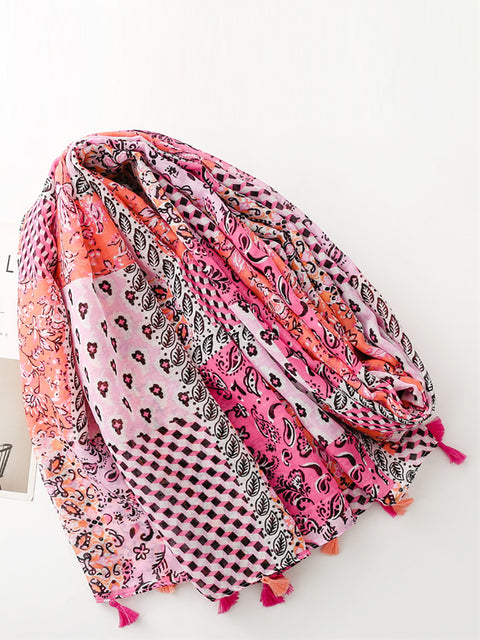 Women Summer Artsy Spliced Tassel Shawl Scarves