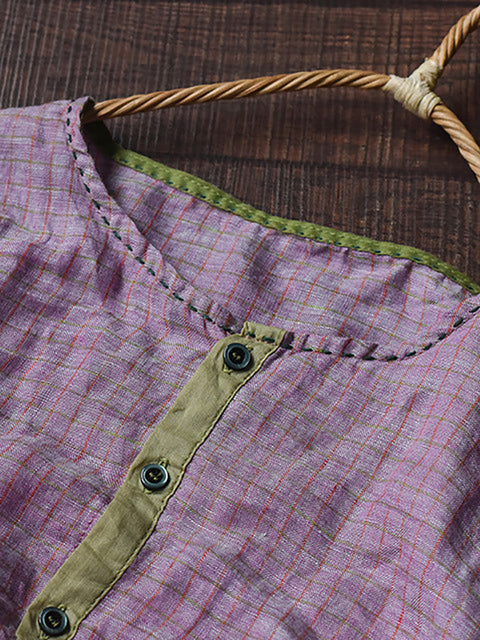 Kvinder Summer Vintage Button-up langærmet linned skjorte