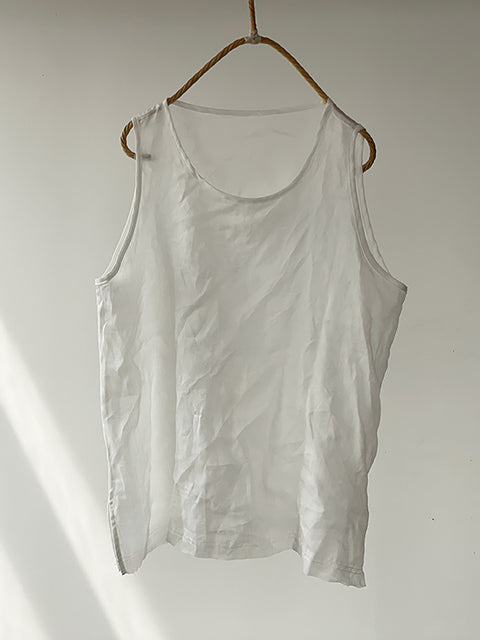 Kvinder Sommer Vintage Solid O-hals Ramie Vest