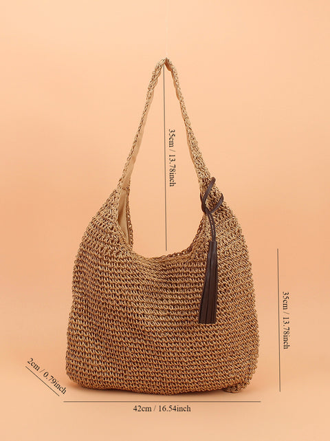 Sommer Artsy Straw Weave skuldertaske med stor kapacitet