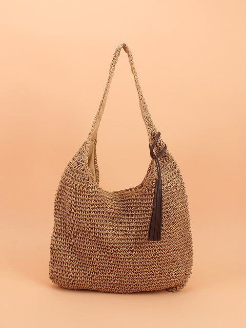 Sommer Artsy Straw Weave skuldertaske med stor kapacitet