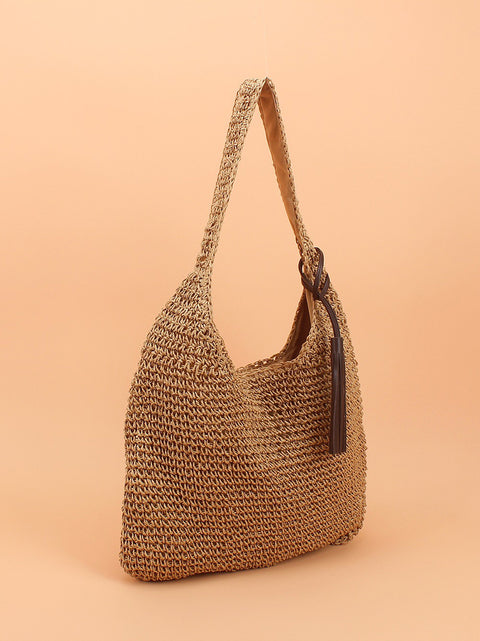 Sommer Artsy Straw Weave skuldertaske med stor kapacitet