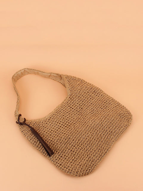 Sommer Artsy Straw Weave skuldertaske med stor kapacitet