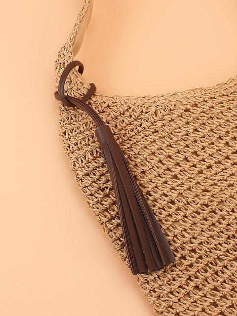 Sommer Artsy Straw Weave skuldertaske med stor kapacitet