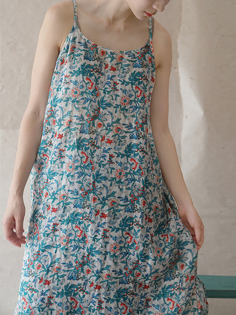 Kvinder Summer Vintage Floral Ramie Vest Kjole