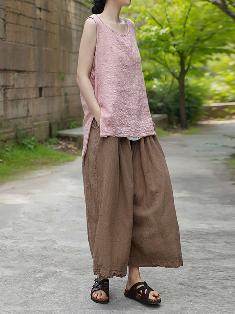 Kvinder Vintage Solid Artsy Bomuld Straight Pants