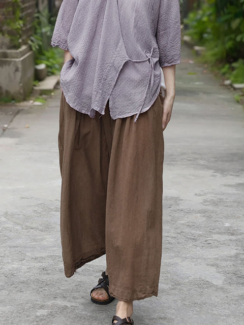 Kvinder Vintage Solid Artsy Bomuld Straight Pants