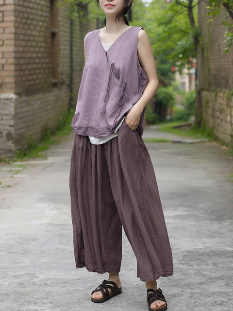 Kvinder Vintage Solid Artsy Bomuld Straight Pants