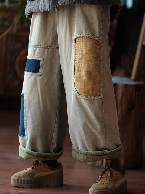 Kvinder Vintage Patch Splejset Denim Harem Bukser