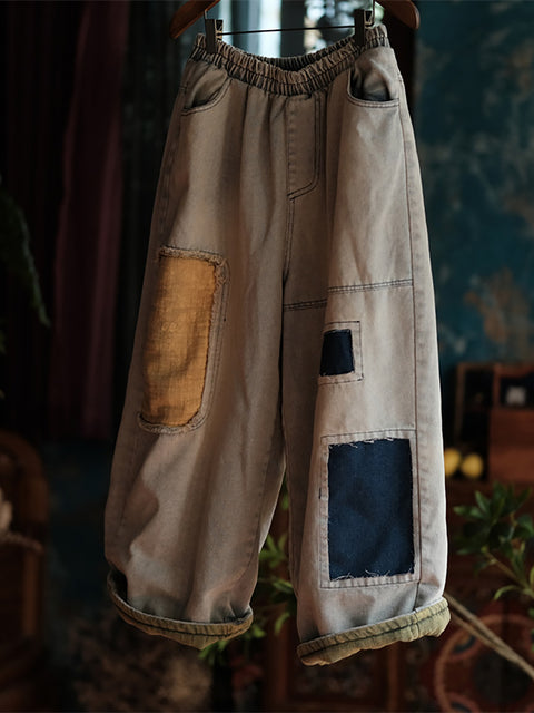 Kvinder Vintage Patch Splejset Denim Harem Bukser