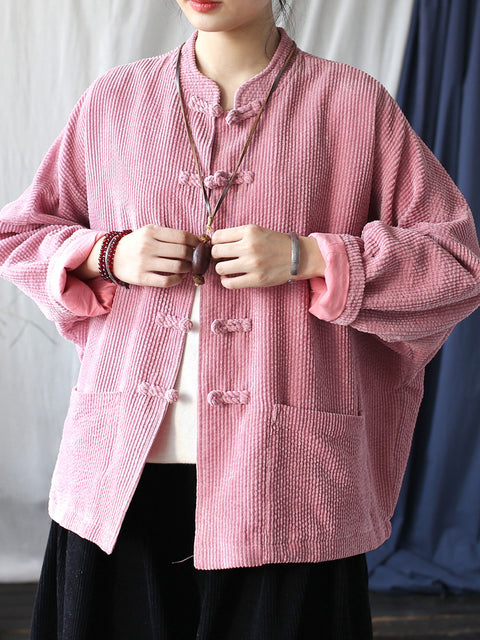 Kvinder Autumn Vintage Solid Button-up Corduroy Shirt Coat