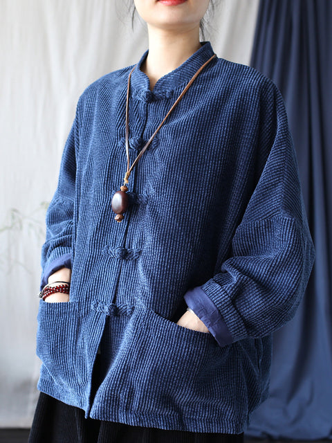 Kvinder Autumn Vintage Solid Button-up Corduroy Shirt Coat