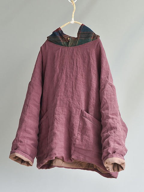 Kvinder Vinter Colorblock Hooded Linen Polstret Frakke