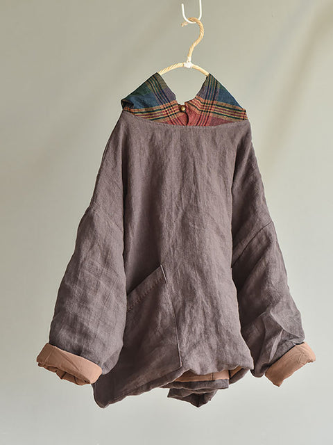 Kvinder Vinter Colorblock Hooded Linen Polstret Frakke