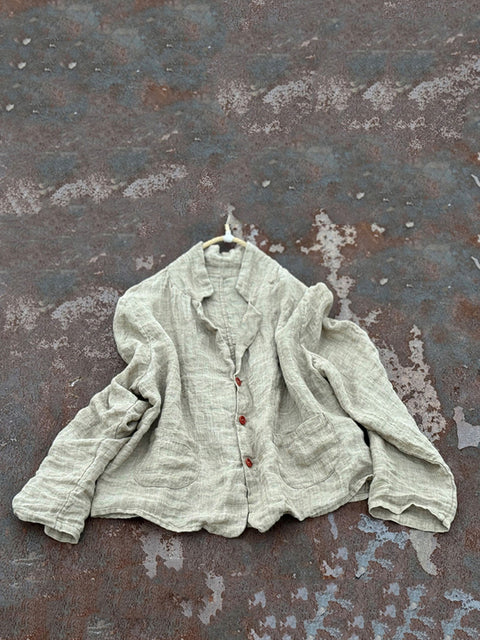 Kvinder Vintage Autumn Solid Linen Shirt Coat