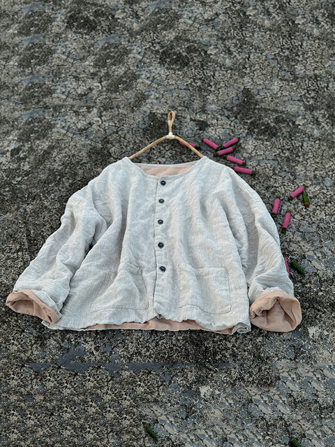 Kvinder Vintage Autumn Solid Linen Shirt Coat