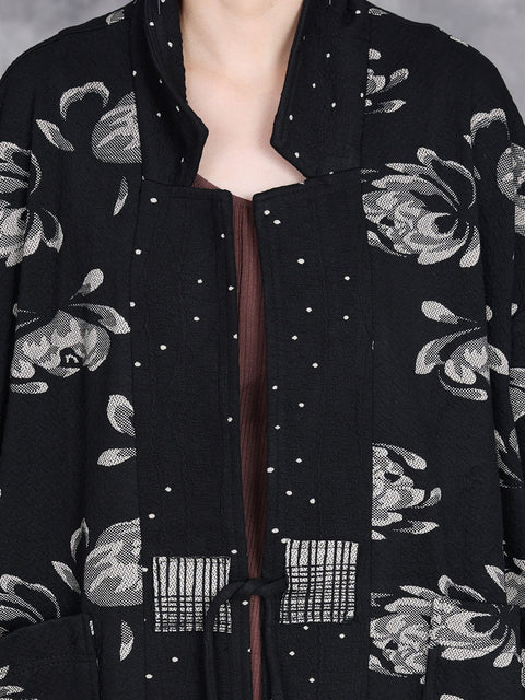 Kvinder Vintage Autumn Flower Button-up bomuldsfrakke